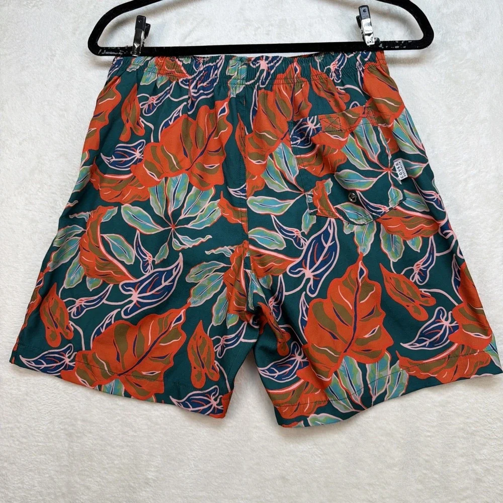 Cove Tropical Palm Leaf‎ Swim Trunks Mens Medium Green Orange Board Shorts